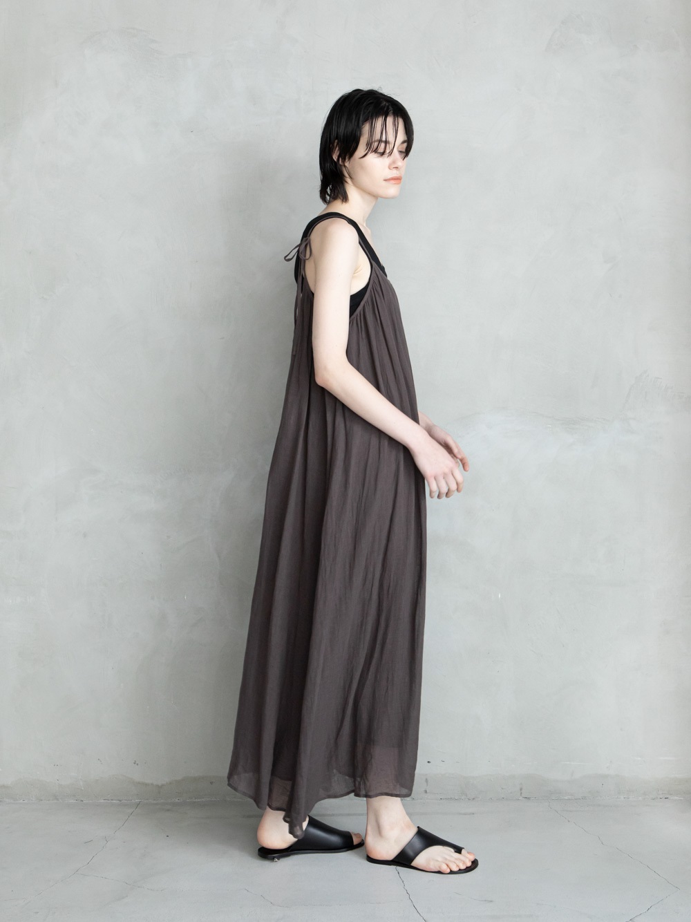 gauze♯ LINEN AMISH ONE PIECE ブラック ワンピース-